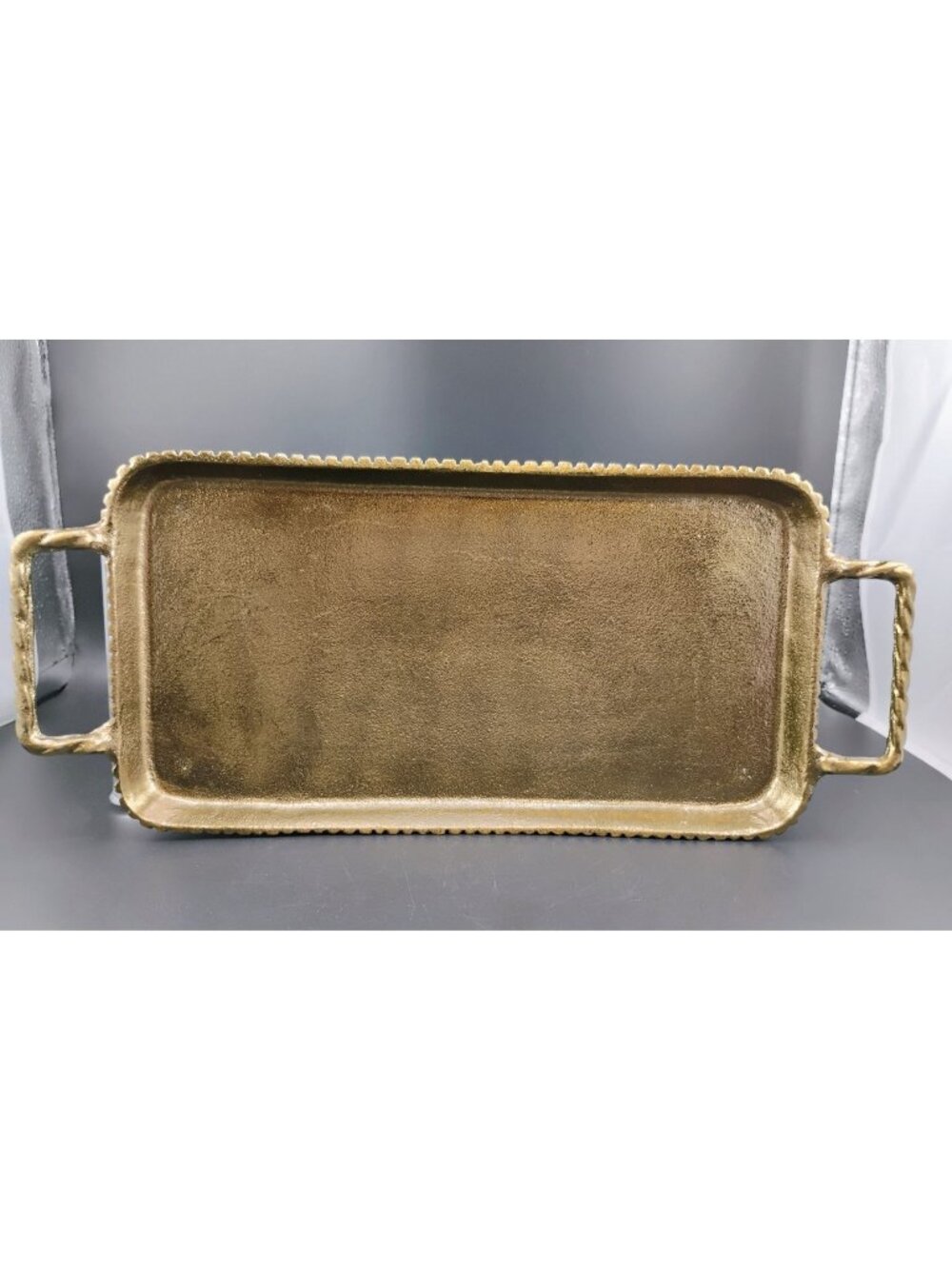 Rectangular Gold Metal Tray With Handles